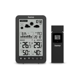 hama ko samui estacion meteorologica reloj prevision meteorologica sensor exterior radiofrecuencia termometro higrometro 10.5x2.5x16cm color negro