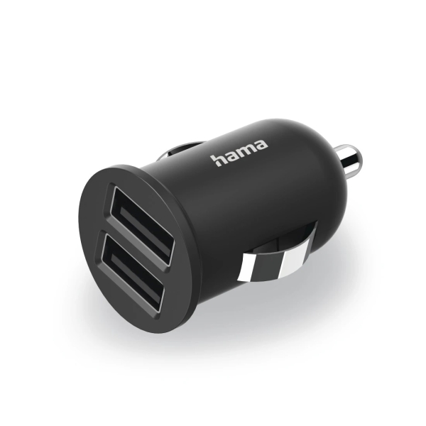 hama cargador de coche 12w 2xusb a color negro