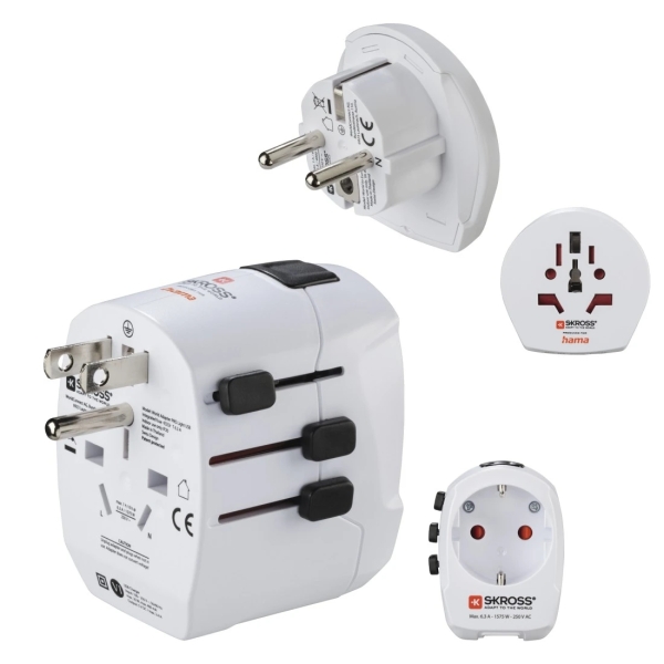 hama world travel pro adaptador de viaje universal potencia hasta 1680w voltaje 110 240v color blanco