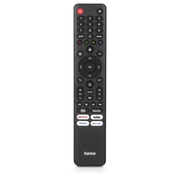 hama mando a distancia para tv hisense alcance 10m 45 botones acceso directo a plataformas de streaming 4.2x21.5x1.5cm color negro