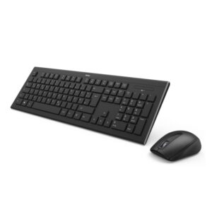 hama combo de teclado y raton inalambricos 2.4ghz distribucion qwerty es pila aa/aaa usb a pies plegables rango 10m raton de 3 botones 1600dpi color negro
