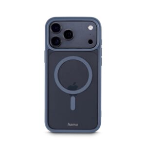 hama frame protect funda para iphone 17 pro max antideslizante magnetico policarbonato y poliuretano termoplastico bordes elevados color azul y transparente