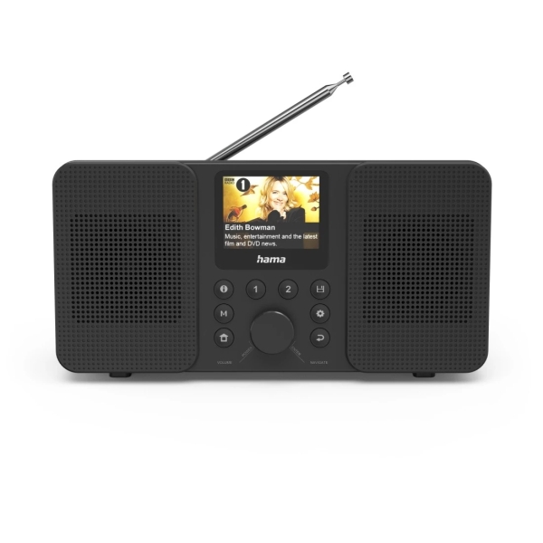 hama dir10 radio digital potencia 6w bluetooth cable 180cm pantalla 2.4" reloj doble banda 2.4 y 5ghz compatible con plataformas de streaming color negro