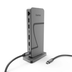 hama essential hub usb 2.0/3.2 potencia maxima 140w cable usb c de 40cm lan ethernet 2.5gbps displayport 8k hdmi 4k 3x usb c 4x usb a color gris