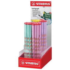 stabilo easygraph pastel expositor con 60 lapices de grafito para uso diestro y zurdo mina hb de 3.15mm diseño ergonomico colores surtidos