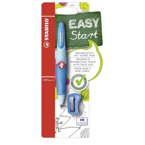 stabilo easyergo pack con lapiz retractil + scapuntas mina hb de 3.15mm diseño ergonomico uso diestro color azul