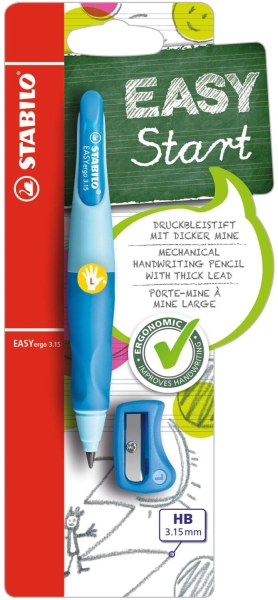 stabilo easyergo pack con lapiz retractil + scapuntas mina hb de 3.15mm diseño ergonomico uso zurdo color azul
