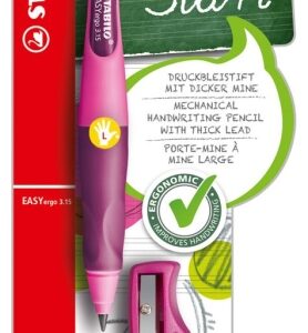stabilo easyergo pack con lapiz retractil + scapuntas mina hb de 3.15mm diseño ergonomico uso zurdo color rosa