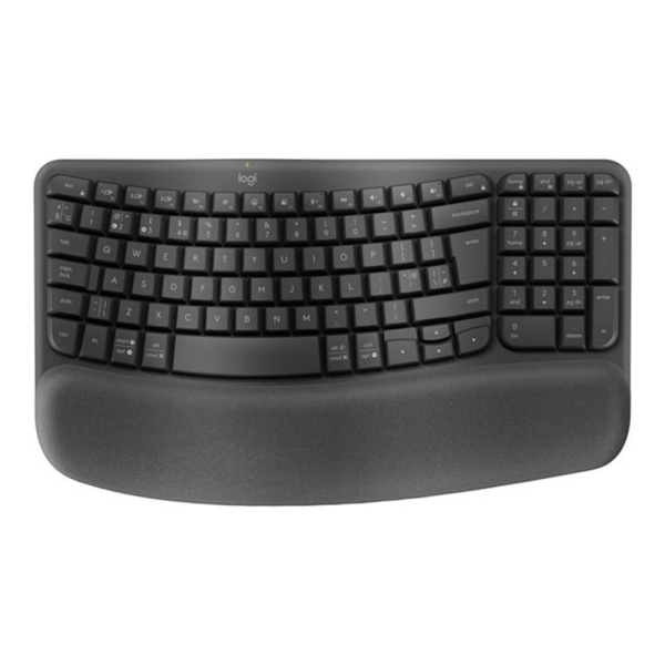 logitech wave keys for business teclado ergonomico inalambrico diseño ondulado con reposamanos acolchado – conectividad logi bolt y bluetooth – bateria hasta 36 meses – color grafito