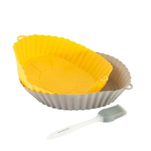 innovagoods mollicon pack de 2 cestas de silicona para freidoras de aire antiadherente apto lavavajillas libre de bpa facil limpieza pincel 24.5x4.5x21.5cm color gris y naranja