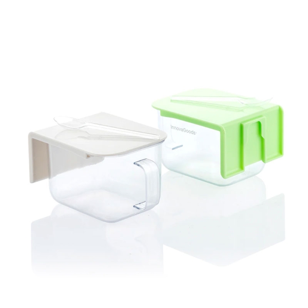 innovagoods handstore pack de 2 recipientes de cocina extraibles capacidad 420ml libre de bpa facil limpieza adhesivos de calidad 12.5x7x9cm color verde y gris