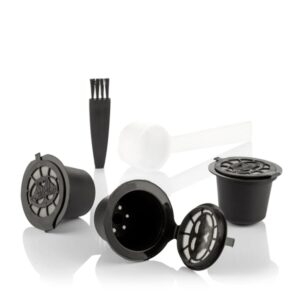 innovagoods recoff pack de 3 capsulas de cafe reutilizables acero inoxidable facil limpieza compatible con cafeteras nespresso sostenible y ecologico 3.9x3cm color negro