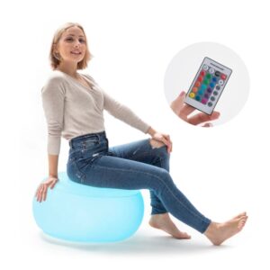 innovagoods pulight asiento hinchable luz led multicolor soporta hasta 100kg mando a distancia incluye hinchador ip68 50x30cm color blanco