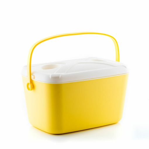 innovagoods lilty nevera portatil rigida capacidad 15l asa de transporte tapa bandeja estilo retro facil limpieza 43x25x29cm color amarillo y blanco