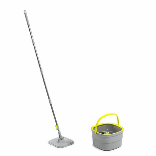 innovagoods selimop fregona de microfibra giratoria cubo separador de 2.5l con autolimpieza palo desmontable de 156cm 2 mopas incluidas 30x18x29.5cm color amarillo y gris