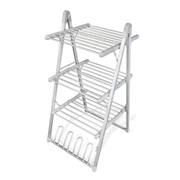 innovagoods verayer tendedero electrico plegable 300w soporta hasta 2.5kg por nivel cable 140cm temperatura hasta 55ºc plegable soporte para calzado 66x140x7cm color gris