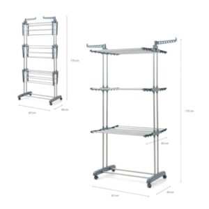 innovagoods dolver tendedero vertical con ruedas 24 barras soporta hasta 40kg plegable altura ajustable 6 alas independientes 49 62x175x73cm color plateado