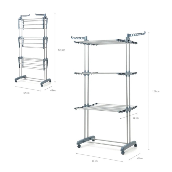 innovagoods dolver tendedero vertical con ruedas 24 barras soporta hasta 40kg plegable altura ajustable 6 alas independientes 49 62x175x73cm color plateado