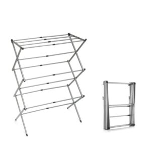 innovagoods cloxy tendedero metalico extensible con 3 alturas 11 barras soporta hasta 12kg plegable resistente al agua 43x10x38cm color gris