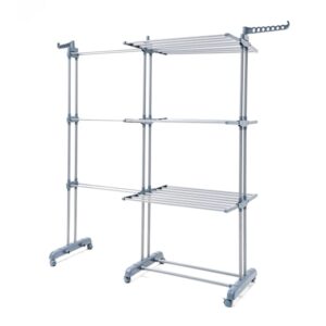 innovagoods dolver xl tendedero vertical extensible con ruedas 30 barras soporta hasta 45kg plegable 2 soportes para perchas alas laterables 141x179x65cm color gris