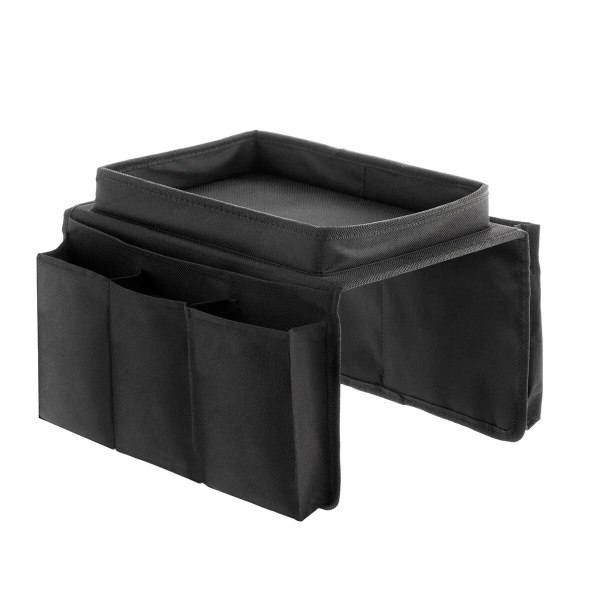 innovagoods bandeja para sofa 2 en 1 multifuncion organizador de mandos con 6 compartimentos superficie bandeja 26x17cm 54x31x4cm color negro