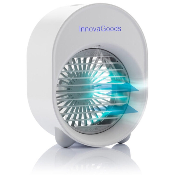 innovagoods koolizer climatizador humidificador por ultrasonidos 4.5w silencioso 45db 3 velocidades deposito de 200ml cable 100cm luz led multifuncion 13.5x18x9cm color gris