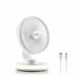 innovagoods fanled ventilador de escritorio recargable autonomia hasta 11h 40db 4 velocidades bateria 4000mah luz led recargable antideslizante 17x23x17cm color blanco