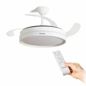 innovagoods keteez ventilador de techo con 4 aspas retractiles 72w 6 velocidades luz led incluye accesorios de montaje mando a distancia temporizador 49 104x42cm color blanco