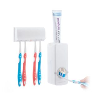 innovagoods diseeth dispensador de pasta dental con organizador para 5 cepillos multifuncion facil limpieza adhesivos de calidad incluidos color blanco
