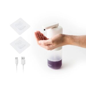 innovagoods bitesap dipensador de jabon liquido automatico bateria 1200mah deposito de 350ml ipx5 recargable sistema antigoteo 11x21.5x6.5cm color blanco