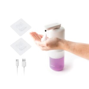 innovagoods bitefom dipensador de jabon en espuma automatico bateria 1200mah deposito de 350ml ipx5 recargable sistema antigoteo 11x21.5x6.5cm color blanco