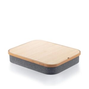 innovagoods larage soporte para portatil multifuncion bandeja de almacenaje correa interior de sujecion 40.5x33x6.5cm color madera y gris