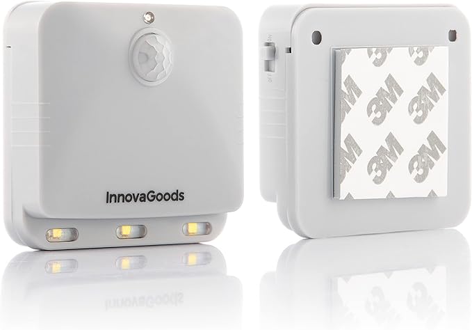 innovagoods lumtoo pack de 2 luces led con sensor de movimiento adhesivo de calidad alcance 5m apagado automatico 2.6x6.3x6.7cm color blanco
