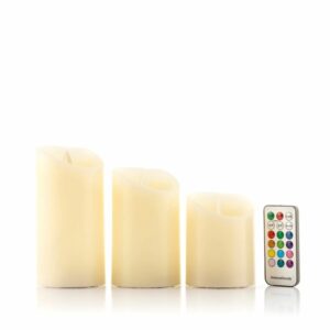 innovagoods lendles pack de 3 velas led multicolor mando a distancia efecto llama temporizador apagado automatico 7.5x10cm. color beige