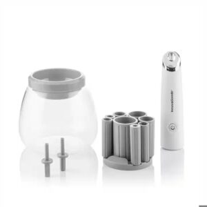 innovagoods maklin limpiador y secador automatico de brochas de maquillaje velocidad 7000rpm inalambrico 12x10cm color blanco y gris