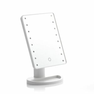 innovagoods perflex espejo de sobremesa luz led blanca regulable inalambrico tactil soporte desmontable 17x27x12cm color blanco
