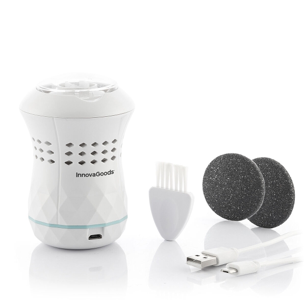 innovagoods sofeem lima de pedicura aspirador integrado 2 velocidades bateria 400mah indicador led recargable facil limpieza 6.5x10cm color blanco