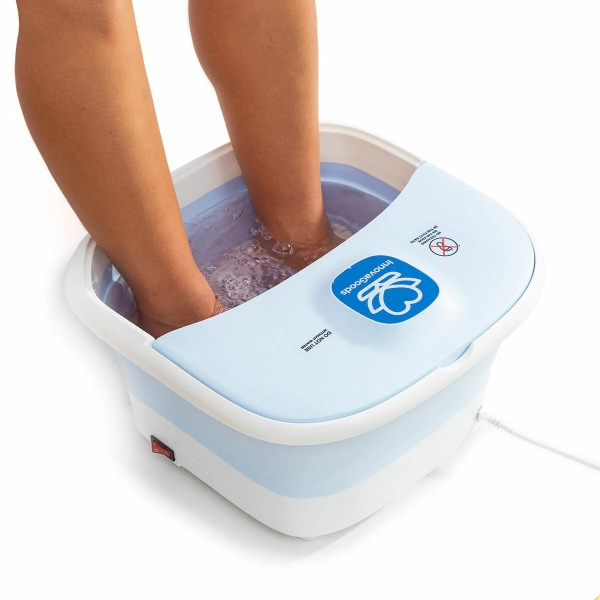 innovagoods footopy spa para pies plegable con rodillos e hidromasaje 500w capacidad 10l cable 160cm temperatura regulable multifuncion 38.5x11x37.5cm color azul y blanco