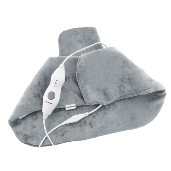 innovagoods sholkad almohadilla electrica para cuello y hombros 70w cable 230cm funcion calor apagado automatico control desmontable funda con cremallera 60×45×1cm color gris