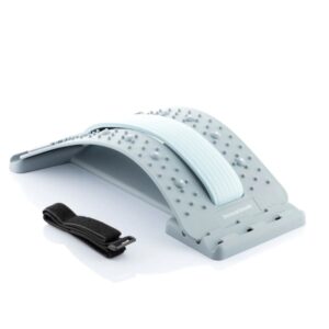 innovagoods lumport soporte lumbar con puntos de presion y magneticos corrector de estiramiento soporta hasta 100kg 3 niveles de altura 37.5x25x6 11cm color azul y gris