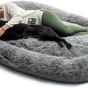 innovagoods cama extragrande para mascotas y humanos bolsillo lateral antideslizante facil limpieza poliester ergonomico funda extraible 190x140x25cm color gris
