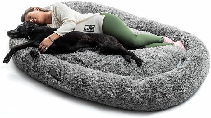 innovagoods cama extragrande para mascotas y humanos bolsillo lateral antideslizante facil limpieza poliester ergonomico funda extraible 190x140x25cm color gris