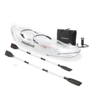 innovagoods kayak inflable para 2 personas bomba manual soporta hasta 180kg incluye accesorios bolsa de transporte 2 remos desmontables 312x100x51cm color transparente y negro