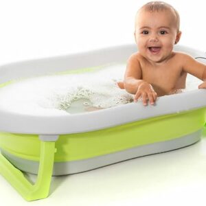 innovagoods fovibath bañera plegable evolutiva capacidad 38l soporta hasta 30kg termometro digital con sensor antideslizante facil limpieza 79x20.5x50cm color gris y verde