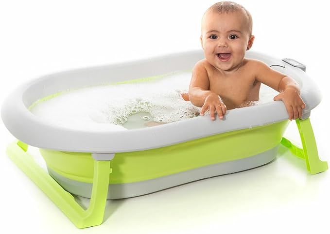 innovagoods fovibath bañera plegable evolutiva capacidad 38l soporta hasta 30kg termometro digital con sensor antideslizante facil limpieza 79x20.5x50cm color gris y verde