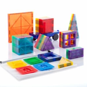 innovagoods juego de bloques magneticos 3d 57 piezas colores translucidos bolsa de transporte multicolor