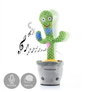 innovagoods cacxi cactus bailarin y parlanchin con musica bateria 180mah luz led recargable 10x30x10cm color verde y gris