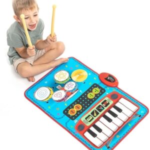 innovagoods beats'n'tunes tapete musical 2 en 1 teclado con 4 instrumentos bateria con tambores y platillos antideslizante 70.5x45.5x2.5cm color azul