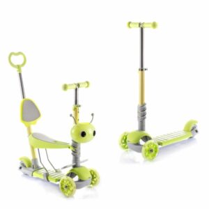 innovagoods scuvol patinete infantil evolutivo 3 en 1 ruedas de 12cm soporta hasta 40kg incluye accesorios altura ajustable en 3 niveles manillar antideslizante color verde y gris