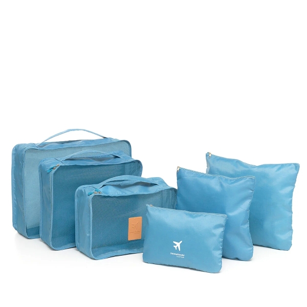 innovagoods luggan pack de 6 bolsas organizadoras para maletas resistente al agua cremallera varios formatos color azul